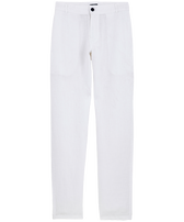 Men straight Linen Pants Solid White front view