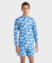 Camiseta de baño de manga larga con cremallera y estampado Ronde des Tortues con logotipo para hombre Blue topaz vista frontal desgastada