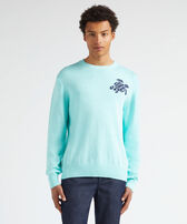 Maglioncino girocollo uomo in cotone e cashmere Turtle Acqua vista frontale indossata