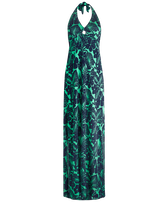 Women Halter Maxi Dress Flowers Paradis Green paradise front view