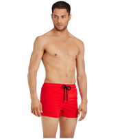 Men Swim Trunks Solid Medicis red front worn view